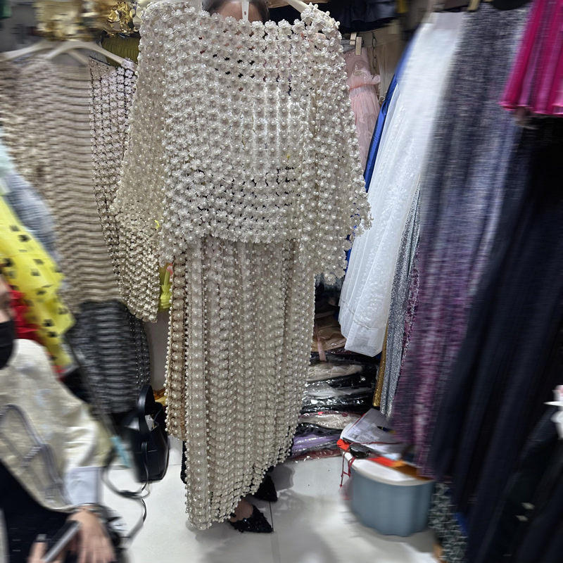 Thirteen line European and American perspective nail bead hollow water-soluble lace top+high waist skirt long skirt set A3 # 2277 Thirteen line European and American perspective nail bead hollow water-soluble lace top+high waist skirt long skirt set A3 # 2277