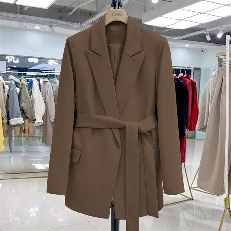 Orange 2025 new Korean version lace up design with a sense of temperament, slim fit and casual mid to long length small suit jacket, top for women Orange 2025 new Korean version lace up design with a sense of temperament, slim fit and casual mid to long length small suit jacket, top for women