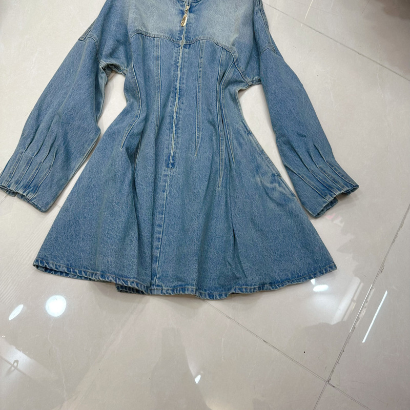 Thirteen lines of Australian niche design, niche pleated waist, fluffy long sleeved denim dress, A2 # 8353 Thirteen lines of Australian niche design, niche pleated waist, fluffy long sleeved denim dress, A2 # 8353