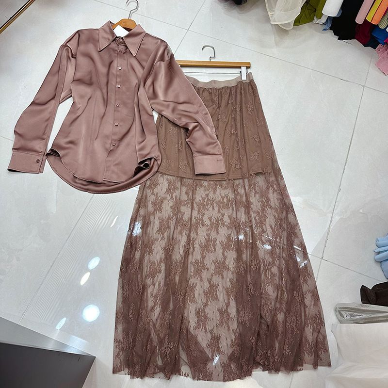 Thirteen line Australian niche perspective sexy lace patchwork shirt+high waist slimming skirt set A1 # 8575 Thirteen line Australian niche perspective sexy lace patchwork shirt+high waist slimming skirt set A1 # 8575