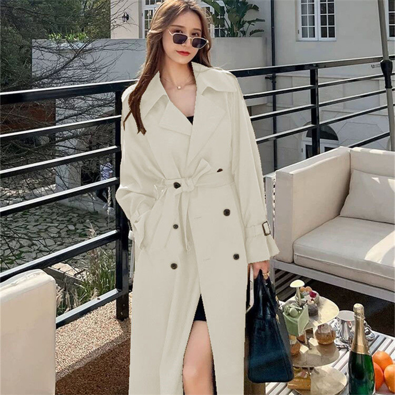 Windbreaker women's long style 2025 Spring and Autumn new Korean version, plus size, small and trendy British style coat, knee length jacket Windbreaker women's long style 2025 Spring and Autumn new Korean version, plus size, small and trendy British style coat, knee length jacket