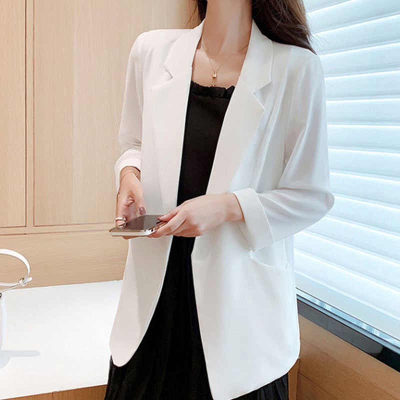 Chiffon small suit women's summer 2025 new white suit top thin style casual jacket sun protection jacket Chiffon small suit women's summer 2025 new white suit top thin style casual jacket sun protection jacket