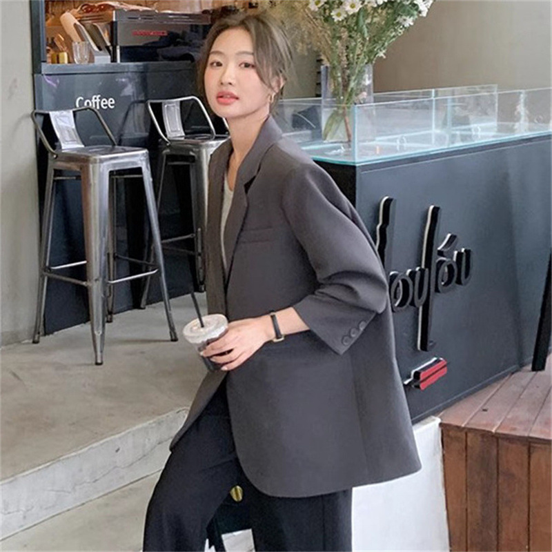 Dark gray suit jacket for women's autumn petite 2025 new Korean version high-end and explosive street casual plus size suit Dark gray suit jacket for women's autumn petite 2025 new Korean version high-end and explosive street casual plus size suit