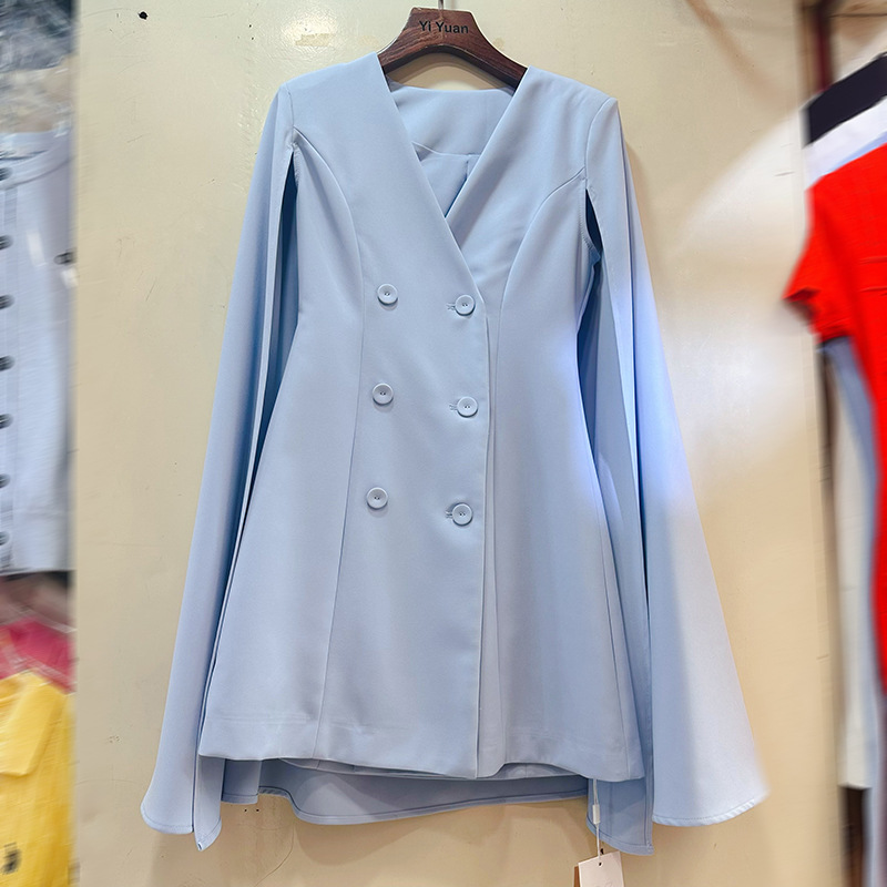 Thirteen line Australian niche double breasted V-neck shawl cape solid color suit dress short skirt A2 # 8562 Thirteen line Australian niche double breasted V-neck shawl cape solid color suit dress short skirt A2 # 8562
