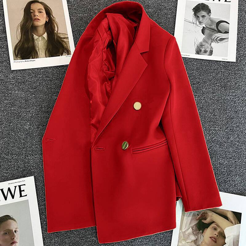Spring suit jacket for women in 2025 Spring and Autumn, double breasted gray suit with slimming temperament, internet famous explosive street top for trendy women Spring suit jacket for women in 2025 Spring and Autumn, double breasted gray suit with slimming temperament, internet famous explosive street top for trendy women