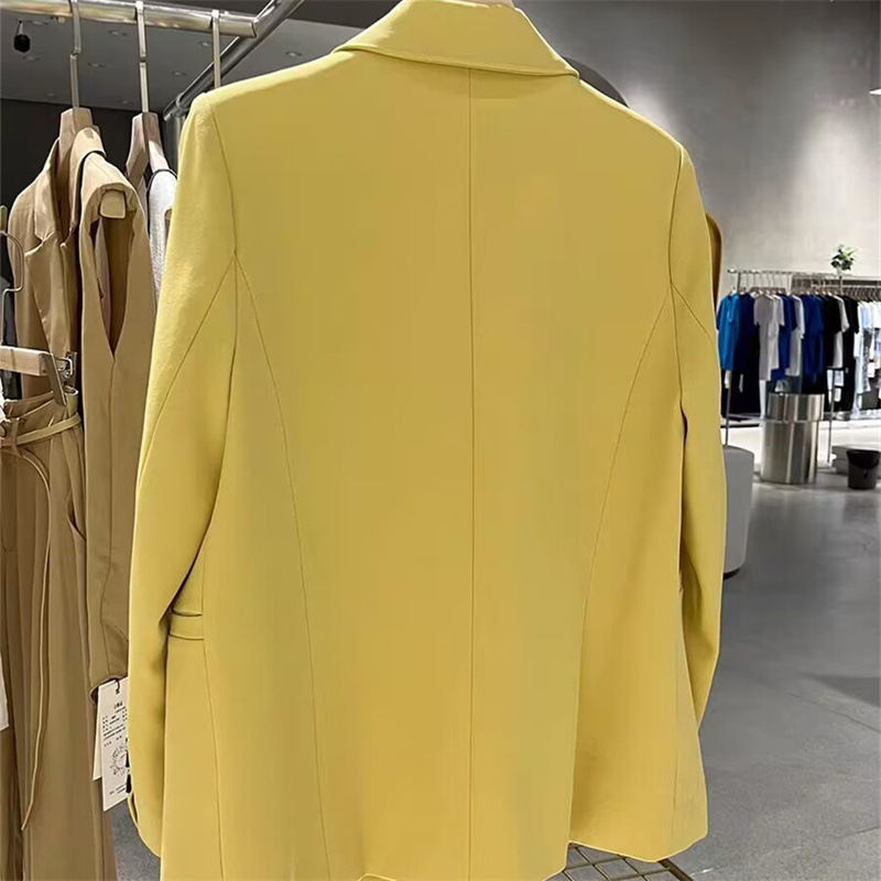 Yellow mini suit jacket for women's Spring and Autumn 2025 new Korean version straight tube casual niche design explosive street trend top Yellow mini suit jacket for women's Spring and Autumn 2025 new Korean version straight tube casual niche design explosive street trend top
