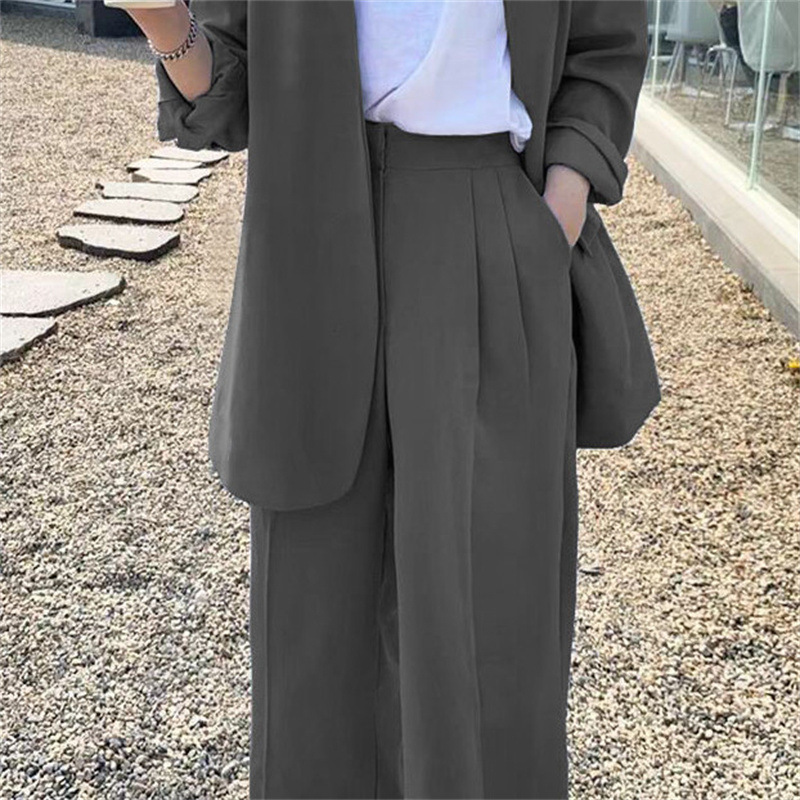 Wide leg pants suit set for women 2025 Spring and Autumn Korean edition fashion temperament British style casual street bombing professional small suit Wide leg pants suit set for women 2025 Spring and Autumn Korean edition fashion temperament British style casual street bombing professional small suit