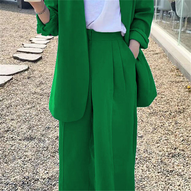 Wide leg pants suit set for women 2025 Spring and Autumn Korean edition fashion temperament British style casual street bombing professional small suit Wide leg pants suit set for women 2025 Spring and Autumn Korean edition fashion temperament British style casual street bombing professional small suit