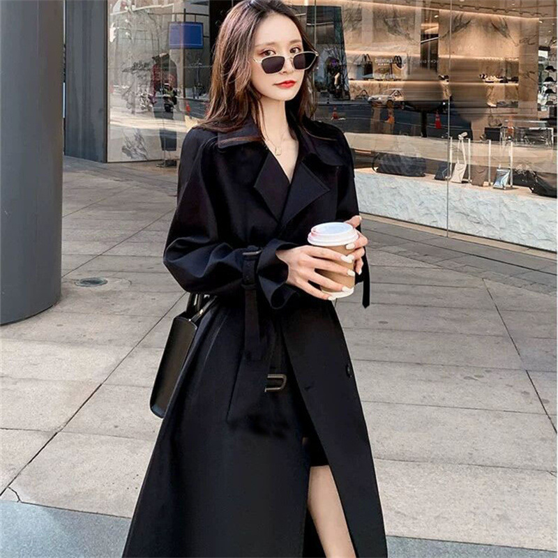 Windbreaker women's long style 2025 Spring and Autumn new Korean version, plus size, small and trendy British style coat, knee length jacket Windbreaker women's long style 2025 Spring and Autumn new Korean version, plus size, small and trendy British style coat, knee length jacket