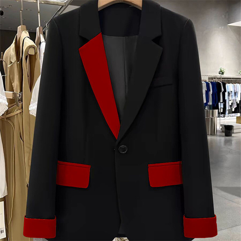 Black contrasting spliced suit jacket for women in spring and autumn 2025 new popular trend, this year's popular internet celebrity light luxury suit Black contrasting spliced suit jacket for women in spring and autumn 2025 new popular trend, this year's popular internet celebrity light luxury suit