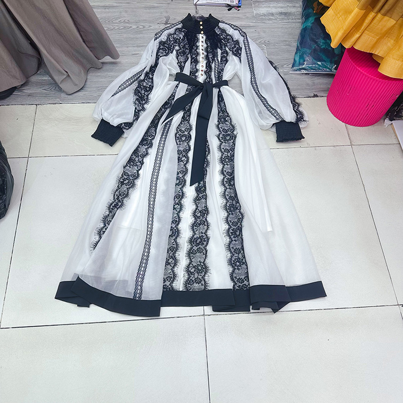 Thirteen line Australian niche high-end lantern sleeves, waist cinching, French tie dye long dress, A1 # 8561 Thirteen line Australian niche high-end lantern sleeves, waist cinching, French tie dye long dress, A1 # 8561