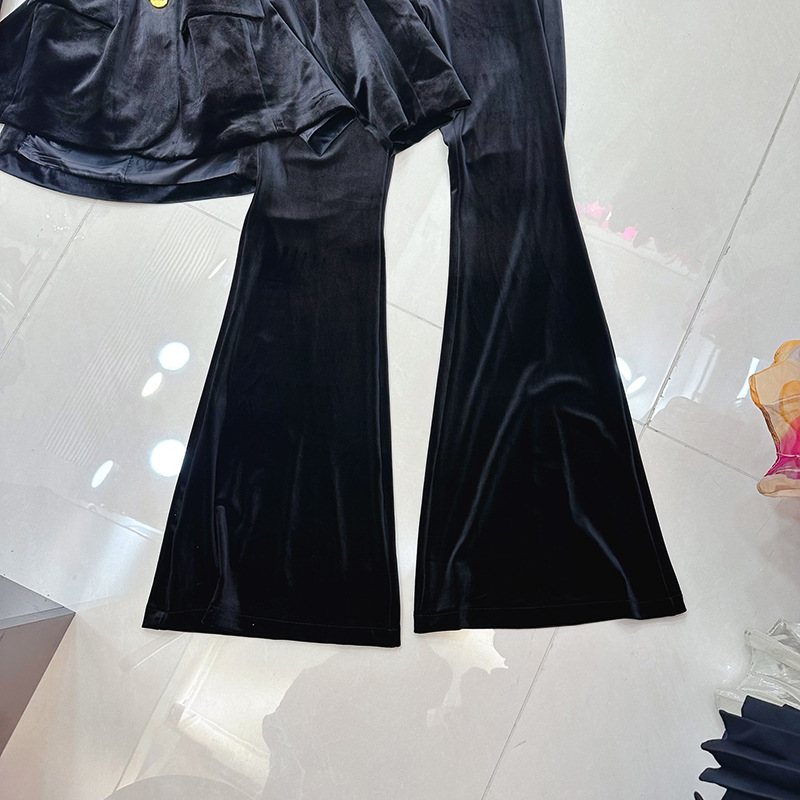 Thirteen line Australian niche velvet long sleeved lapel two button suit+high waist wide leg pants set A1 # 1052 Thirteen line Australian niche velvet long sleeved lapel two button suit+high waist wide leg pants set A1 # 1052