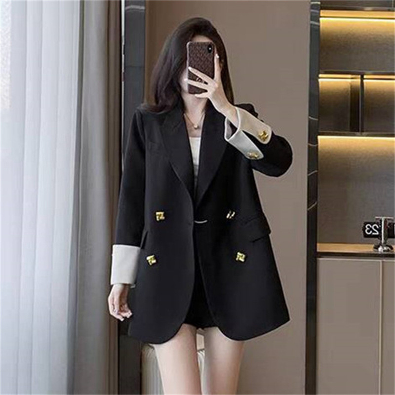 New fat mm color blocked suit jacket for women in Spring and Autumn 2025, loose and casual silhouette, slimming plus plus size suit for women New fat mm color blocked suit jacket for women in Spring and Autumn 2025, loose and casual silhouette, slimming plus plus size suit for women