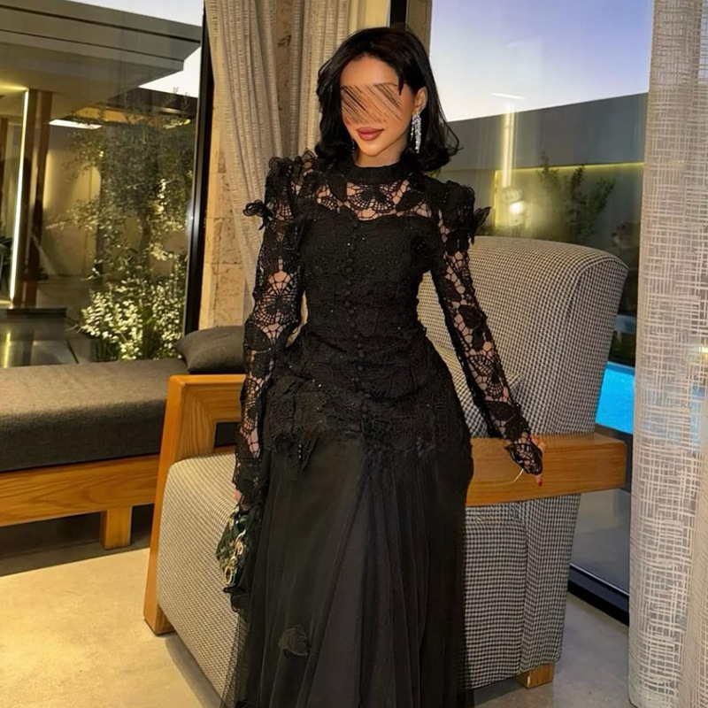 2025 Spring and Autumn New Elegant Style Hollow Embroidery Long Sleeve Top+Mesh Half Skirt Two Piece Set for Women