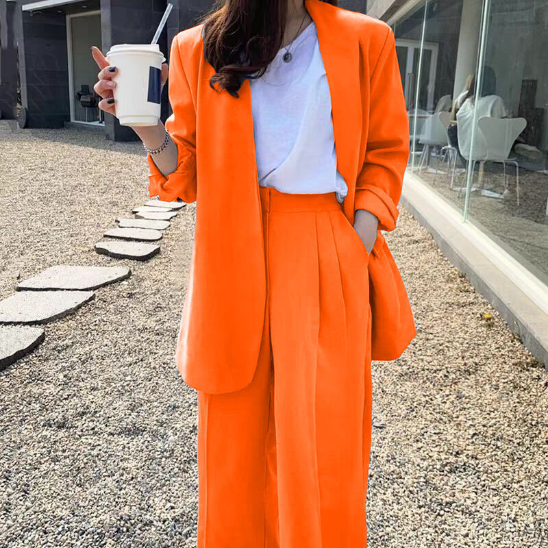 Wide leg pants suit set for women 2025 Spring and Autumn Korean edition fashion temperament British style casual street bombing professional small suit Wide leg pants suit set for women 2025 Spring and Autumn Korean edition fashion temperament British style casual street bombing professional small suit