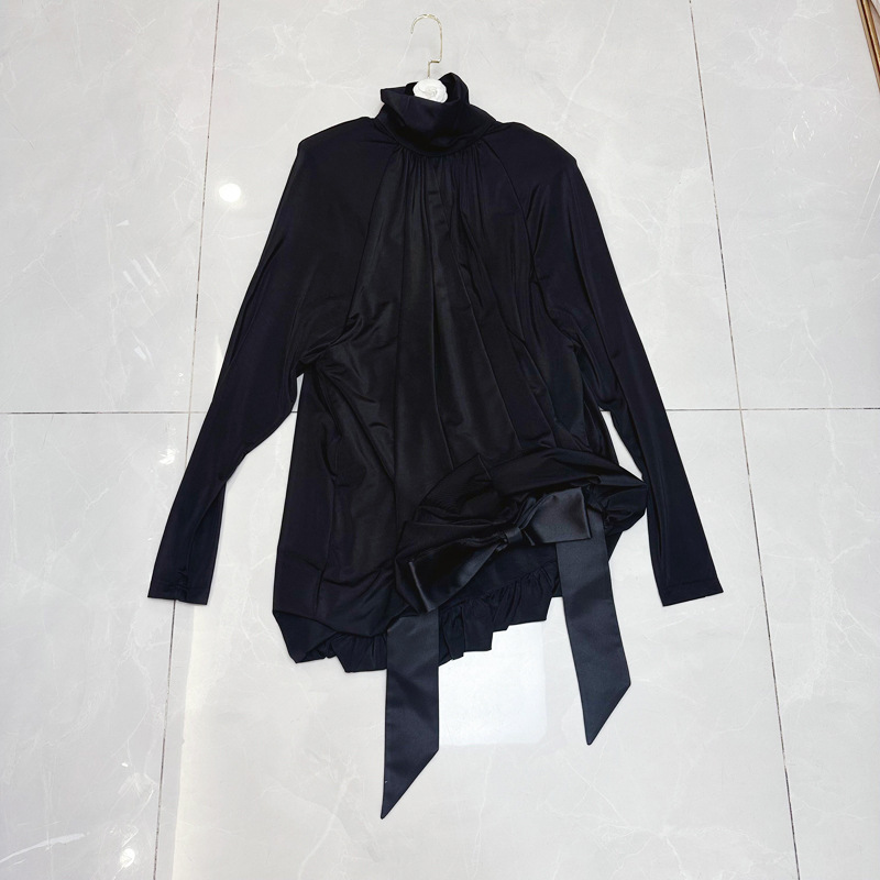Thirteen line European standing collar long sleeved pleated design with butterfly bow temperament dark style dress D2 # 1818 Thirteen line European standing collar long sleeved pleated design with butterfly bow temperament dark style dress D2 # 1818