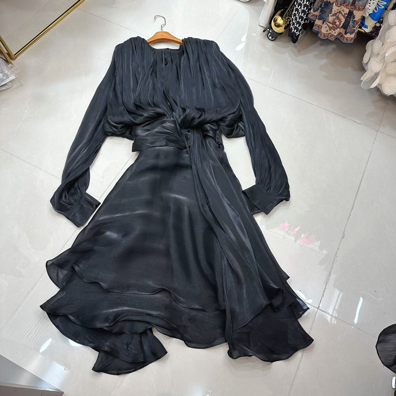 Thirteen lines high-end elegant goddess style flowing gauze pleated long sleeved irregular skirt dress A2 # 8339 Thirteen lines high-end elegant goddess style flowing gauze pleated long sleeved irregular skirt dress A2 # 8339