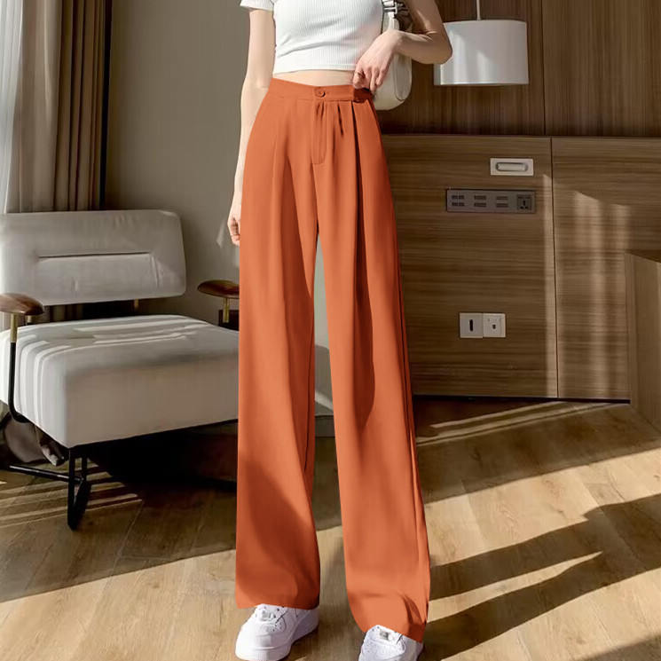 Wide leg pants, women's pants, loose hanging, high waisted, orange colored trousers, spring and autumn style, suit, narrow version, straight leg, casual floor length pants Wide leg pants, women's pants, loose hanging, high waisted, orange colored trousers, spring and autumn style, suit, narrow version, straight leg, casual floor length pants