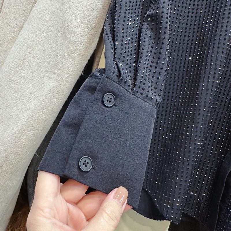 Thirteen Rows Winter New Fashionable Light Mature Heavy duty Full Diamond Shirt+Drawstring Straight Pants Set D1 # 5906 Thirteen Rows Winter New Fashionable Light Mature Heavy duty Full Diamond Shirt+Drawstring Straight Pants Set D1 # 5906