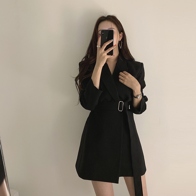 Internet celebrity small suit mid long chic retro belt Korean version 2025 casual temperament ins suit jacket female r Internet celebrity small suit mid long chic retro belt Korean version 2025 casual temperament ins suit jacket female r