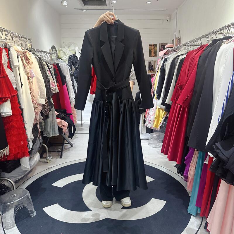 Thirteen line autumn new suit dress with one button splicing and large swing long skirt, fashionable and mature temperament S1 # 8109 Thirteen line autumn new suit dress with one button splicing and large swing long skirt, fashionable and mature temperament S1 # 8109