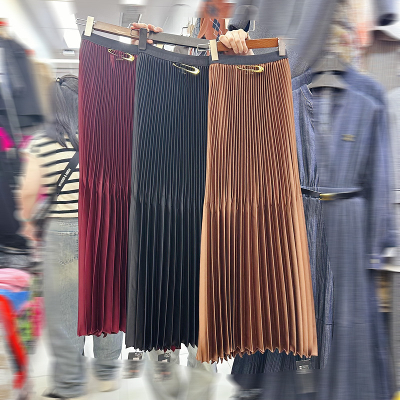 Thirteen line Australian irregular pleated skirt with elastic waistband and drooping feeling, pleated long skirt with large swing, A3 # 9007
