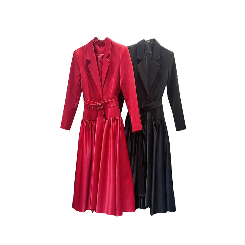 Thirteen line autumn new suit dress with one button splicing and large swing long skirt, fashionable and mature temperament S1 # 8109 Thirteen line autumn new suit dress with one button splicing and large swing long skirt, fashionable and mature temperament S1 # 8109