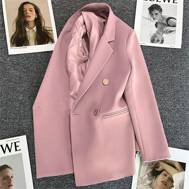 Spring suit jacket for women in 2025 Spring and Autumn, double breasted gray suit with slimming temperament, internet famous explosive street top for trendy women Spring suit jacket for women in 2025 Spring and Autumn, double breasted gray suit with slimming temperament, internet famous explosive street top for trendy women
