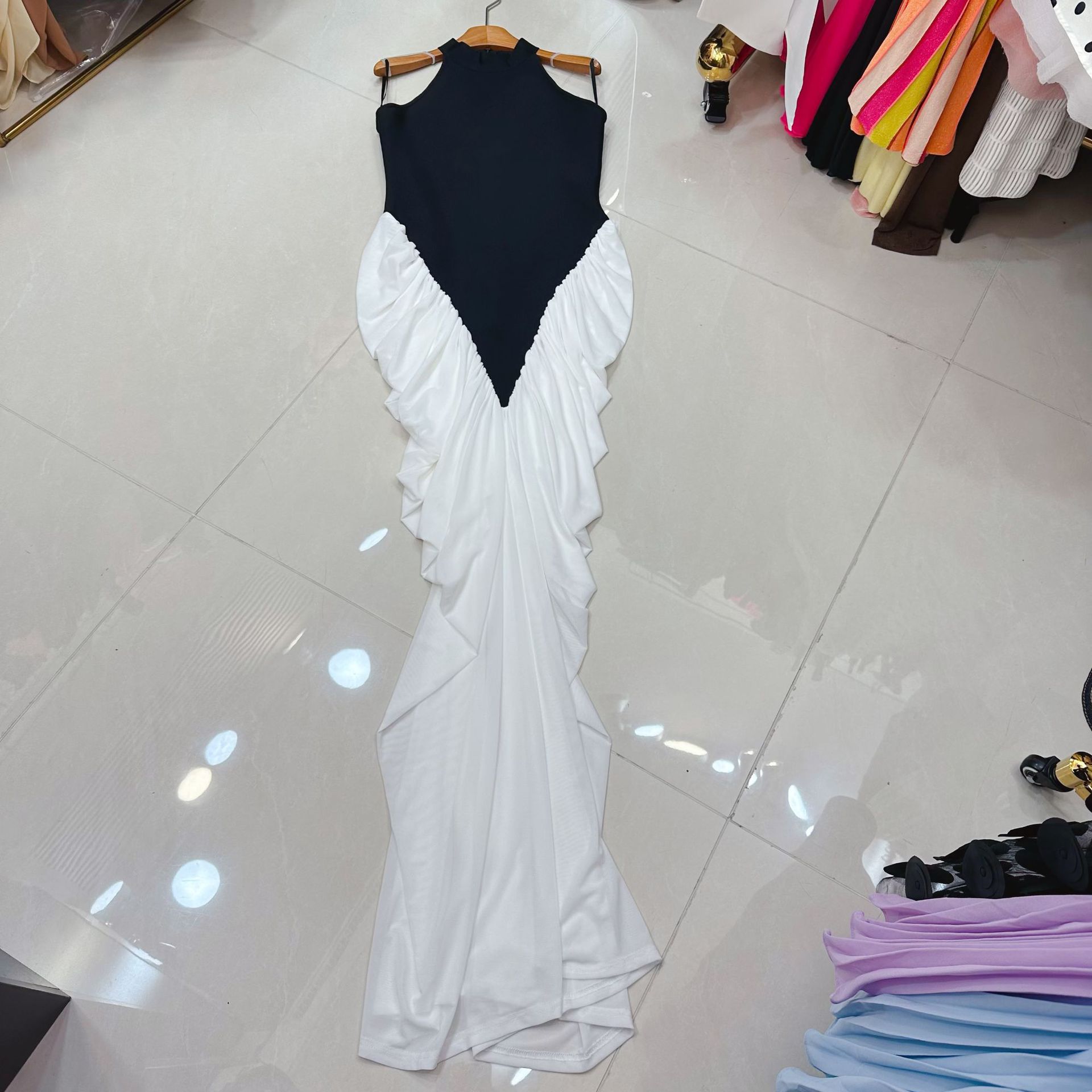 Thirteen Rows New Black and White Collar Sleeveless Casual Long Dress Evening Dress Bandage Dress Evening Dress Gift Dress A1 # 8523