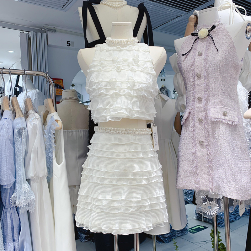 Thirteen Elements Summer New Style Pure and Gentle socialite style Round Neck Nail Beaded Sleeveless Tank Top+Half Skirt Set C4 # 3662 Thirteen Elements Summer New Style Pure and Gentle socialite style Round Neck Nail Beaded Sleeveless Tank Top+Half Skirt Set C4 # 3662