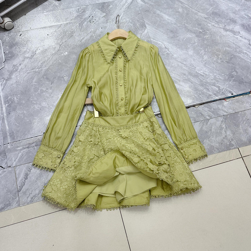 Thirteen line Australian niche overseas long sleeved shirt+embroidered crochet fringe skirt set A3 # 8800 Thirteen line Australian niche overseas long sleeved shirt+embroidered crochet fringe skirt set A3 # 8800