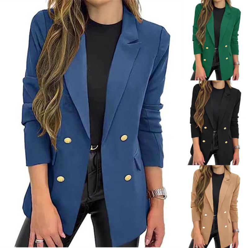 2025 Amazon Foreign Trade New Small Suit Coat Women's Solid Color Casual Long Sleeve Collar Button Autumn Coat