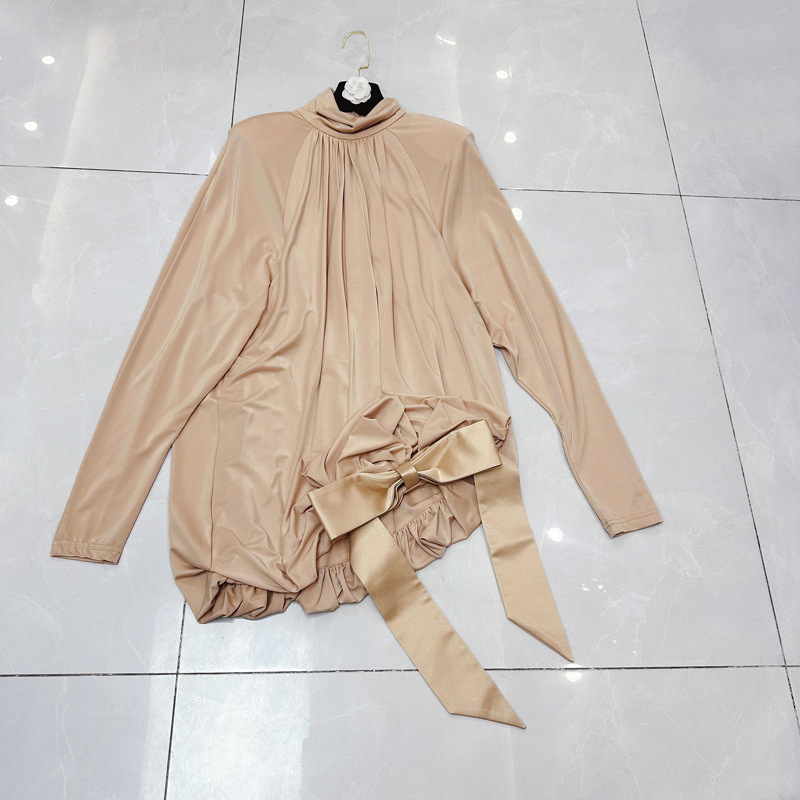 Thirteen line European standing collar long sleeved pleated design with butterfly bow temperament dark style dress D2 # 1818 Thirteen line European standing collar long sleeved pleated design with butterfly bow temperament dark style dress D2 # 1818