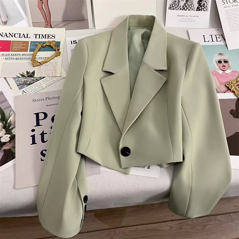 Short suit jacket for women, small stature, 2025 Spring and Autumn Jade Green Season new style, versatile student suit for trendy women Short suit jacket for women, small stature, 2025 Spring and Autumn Jade Green Season new style, versatile student suit for trendy women