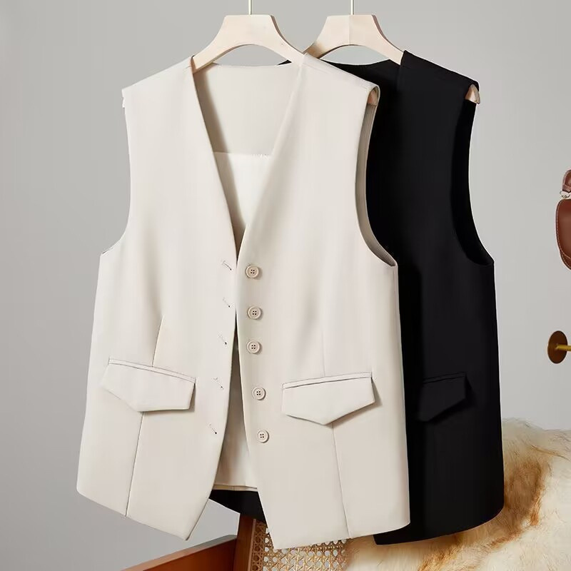 Suit vest women's 2025 Spring and Autumn new Korean style western-style fashion trend, off shoulder beige vest suit jacket Suit vest women's 2025 Spring and Autumn new Korean style western-style fashion trend, off shoulder beige vest suit jacket