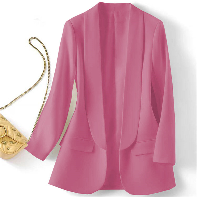 Foreign trade Amazon Middle East hot item Spring and Autumn temperament Commuting solid color lapel long sleeved small suit Korean version jacket for women Foreign trade Amazon Middle East hot item Spring and Autumn temperament Commuting solid color lapel long sleeved small suit Korean version jacket for women