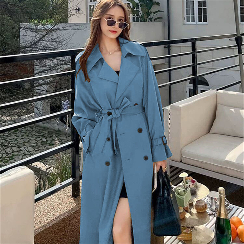 Windbreaker women's long style 2025 Spring and Autumn new Korean version, plus size, small and trendy British style coat, knee length jacket Windbreaker women's long style 2025 Spring and Autumn new Korean version, plus size, small and trendy British style coat, knee length jacket