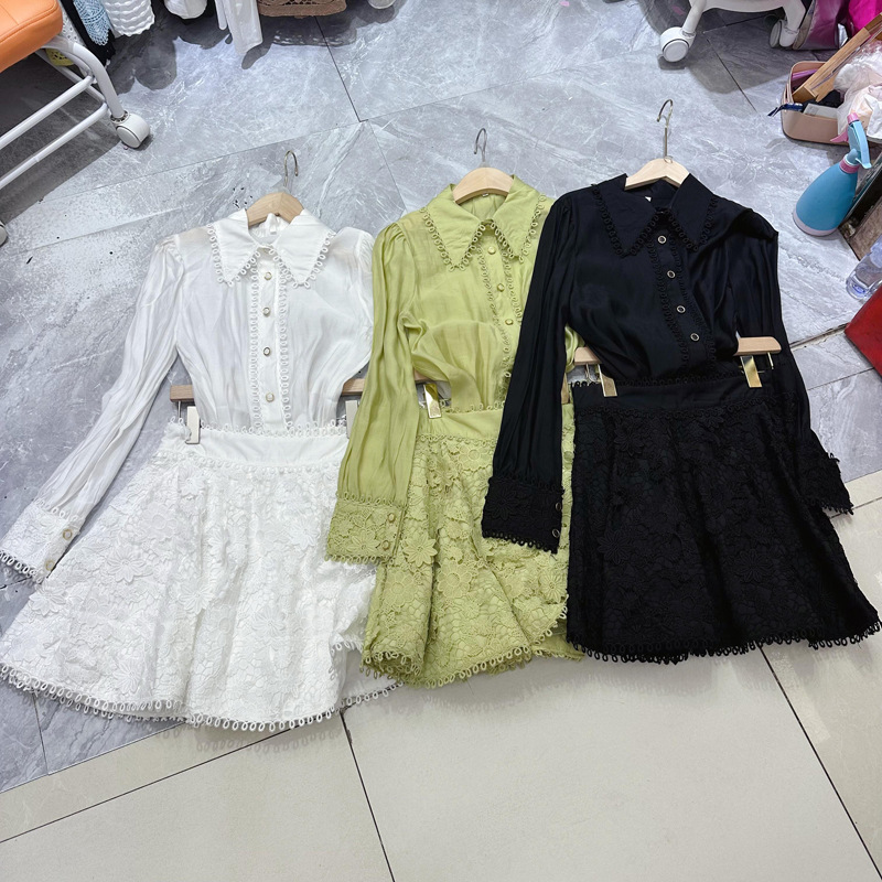 Thirteen line Australian niche overseas long sleeved shirt+embroidered crochet fringe skirt set A3 # 8800