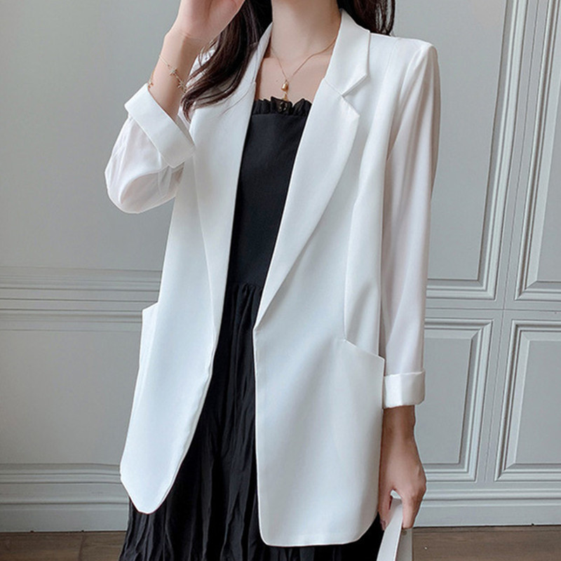 Chiffon small suit women's summer 2025 new white suit top thin style casual jacket sun protection jacket Chiffon small suit women's summer 2025 new white suit top thin style casual jacket sun protection jacket