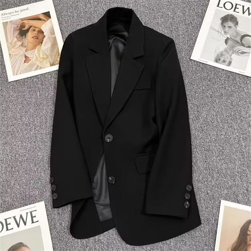 Black suit jacket for women, autumn 2025 new item, niche explosive street style, back slit temperament, foreign trade small suit for women Black suit jacket for women, autumn 2025 new item, niche explosive street style, back slit temperament, foreign trade small suit for women