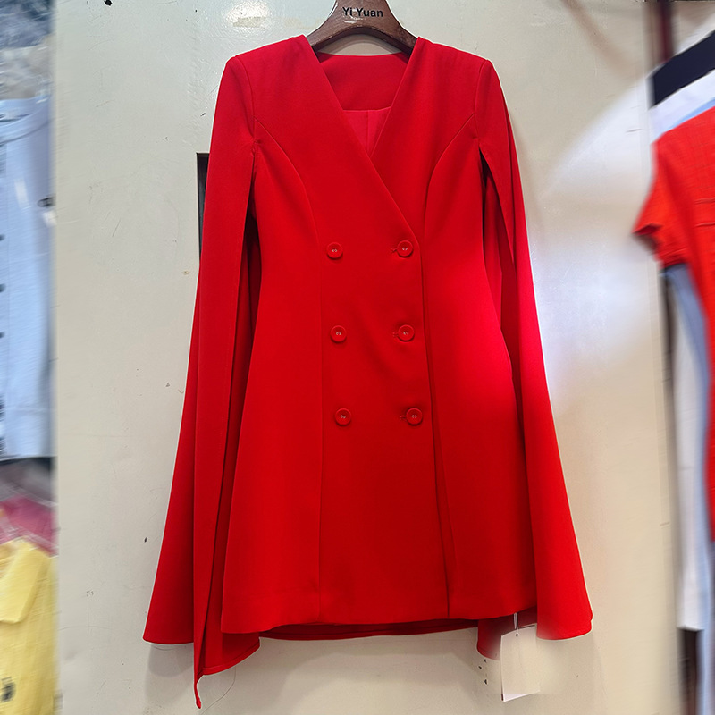 Thirteen line Australian niche double breasted V-neck shawl cape solid color suit dress short skirt A2 # 8562 Thirteen line Australian niche double breasted V-neck shawl cape solid color suit dress short skirt A2 # 8562