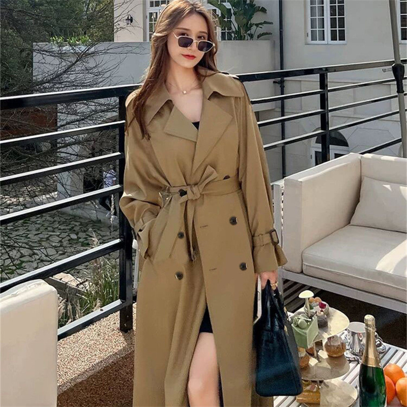 Windbreaker women's long style 2025 Spring and Autumn new Korean version, plus size, small and trendy British style coat, knee length jacket Windbreaker women's long style 2025 Spring and Autumn new Korean version, plus size, small and trendy British style coat, knee length jacket