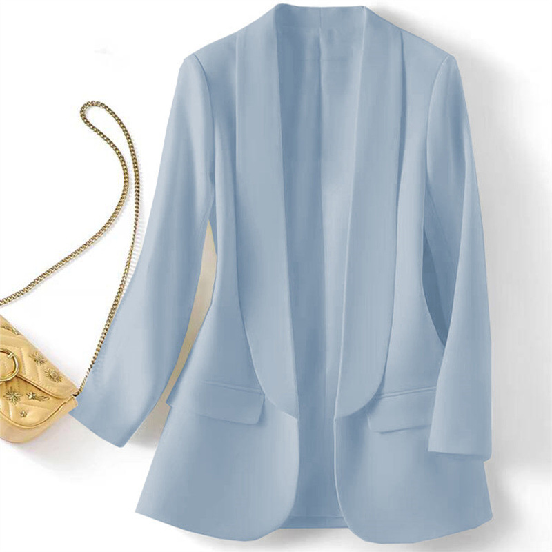 Foreign trade Amazon Middle East hot item Spring and Autumn temperament Commuting solid color lapel long sleeved small suit Korean version jacket for women Foreign trade Amazon Middle East hot item Spring and Autumn temperament Commuting solid color lapel long sleeved small suit Korean version jacket for women