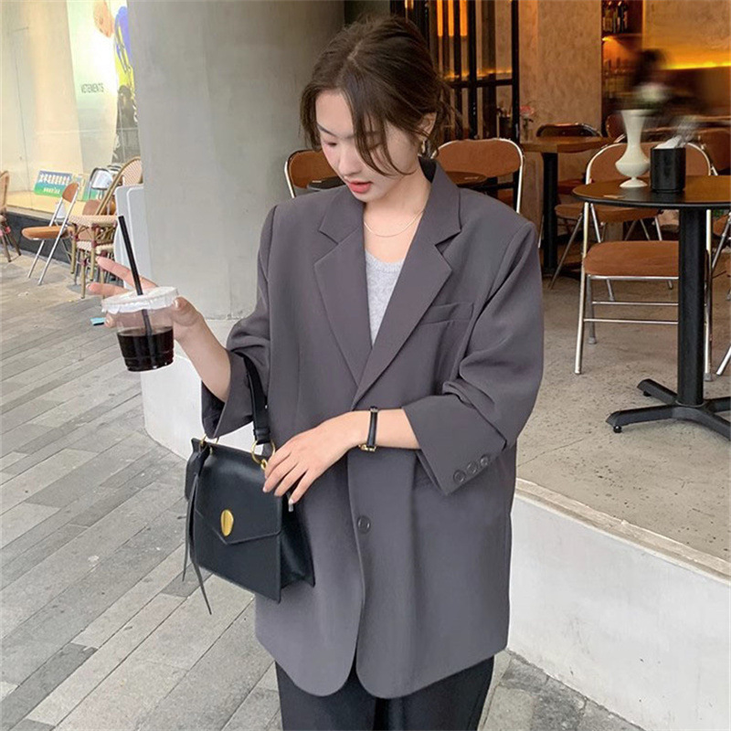 Dark gray suit jacket for women's autumn petite 2025 new Korean version high-end and explosive street casual plus size suit
