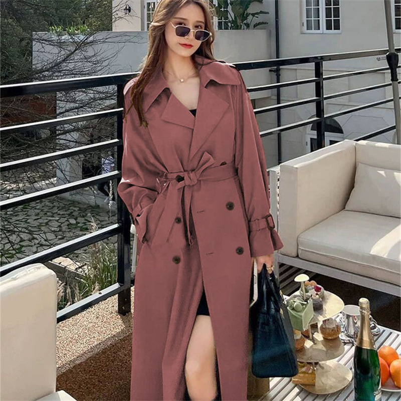 Windbreaker women's long style 2025 Spring and Autumn new Korean version, plus size, small and trendy British style coat, knee length jacket Windbreaker women's long style 2025 Spring and Autumn new Korean version, plus size, small and trendy British style coat, knee length jacket