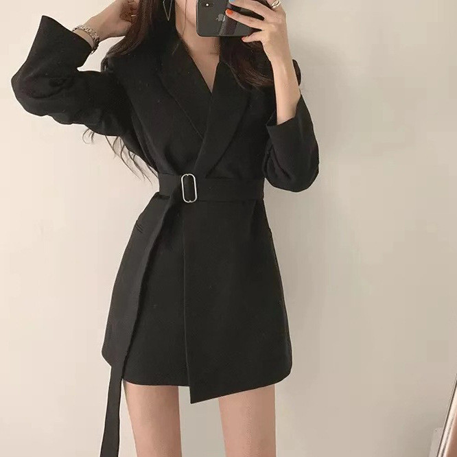 Internet celebrity small suit mid long chic retro belt Korean version 2025 casual temperament ins suit jacket female r Internet celebrity small suit mid long chic retro belt Korean version 2025 casual temperament ins suit jacket female r