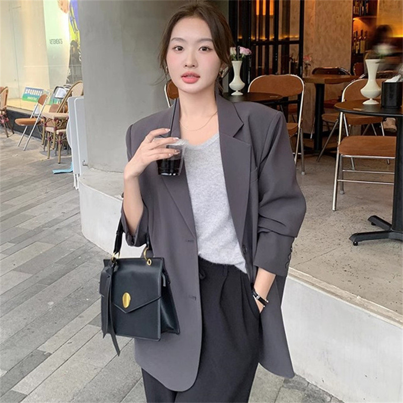 Dark gray suit jacket for women's autumn petite 2025 new Korean version high-end and explosive street casual plus size suit Dark gray suit jacket for women's autumn petite 2025 new Korean version high-end and explosive street casual plus size suit