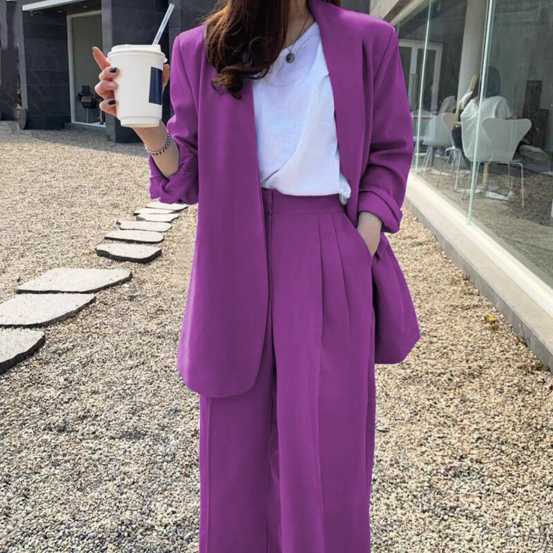 Wide leg pants suit set for women 2025 Spring and Autumn Korean edition fashion temperament British style casual street bombing professional small suit Wide leg pants suit set for women 2025 Spring and Autumn Korean edition fashion temperament British style casual street bombing professional small suit
