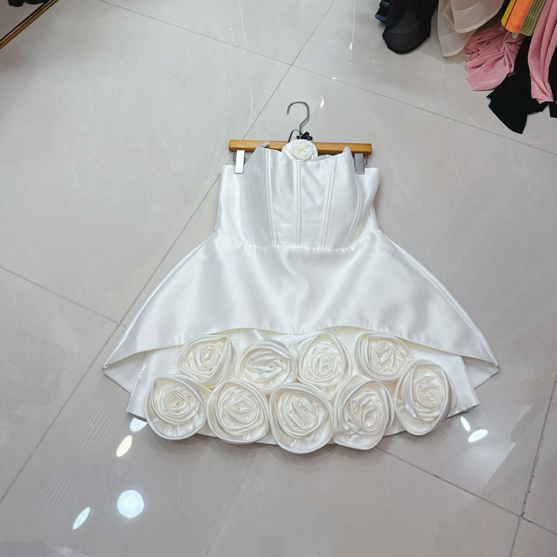 Thirteen Elements Light Luxury Banquet Vietnam Design Three Dimensional Flower Fishbone Skirt Match Dress with Flower A2 # 8586 Thirteen Elements Light Luxury Banquet Vietnam Design Three Dimensional Flower Fishbone Skirt Match Dress with Flower A2 # 8586