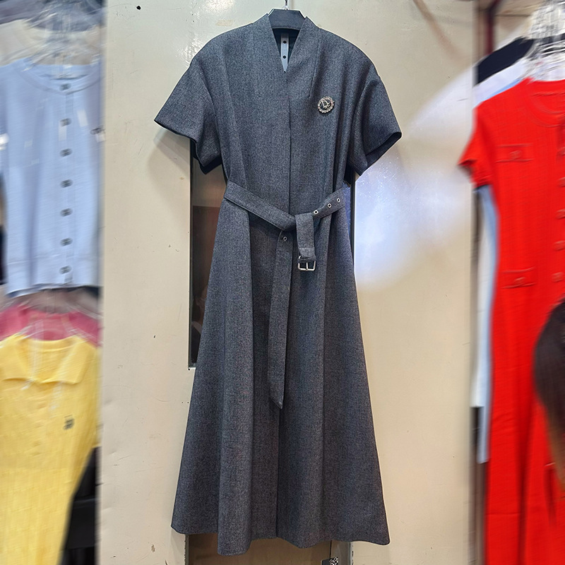 Thirteen line Australian French style niche shoulder length short sleeved breasted dress with waistband A2 # 8564 Thirteen line Australian French style niche shoulder length short sleeved breasted dress with waistband A2 # 8564